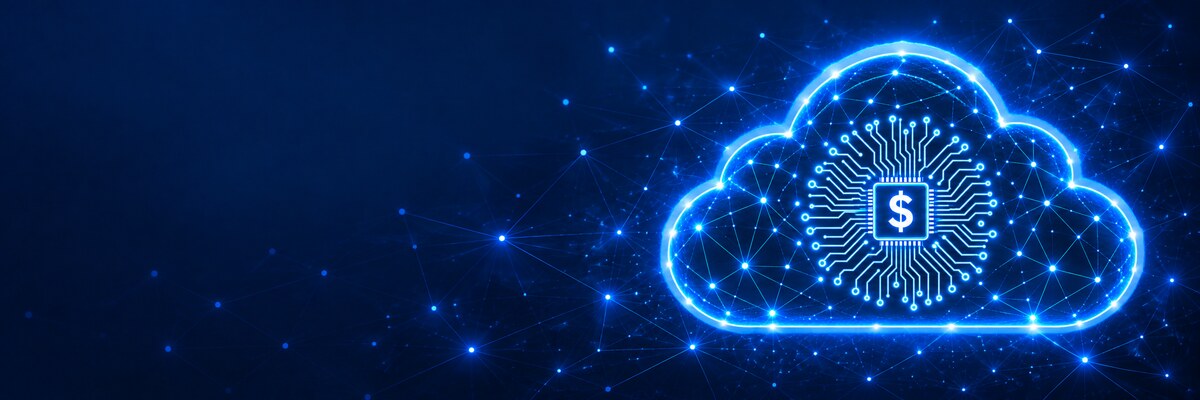 Cloud containing a dollar sign with circuitry