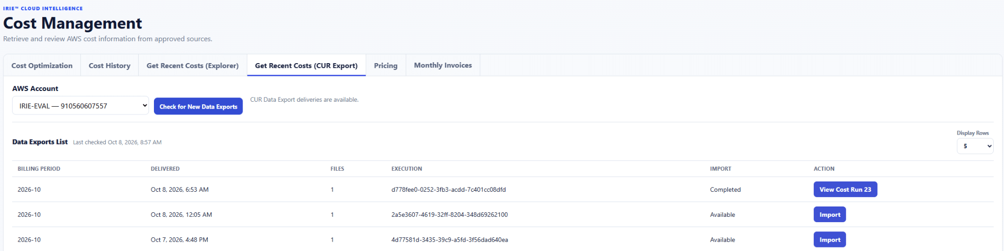 IRIE Cost Collection using Cost and Usage Reports