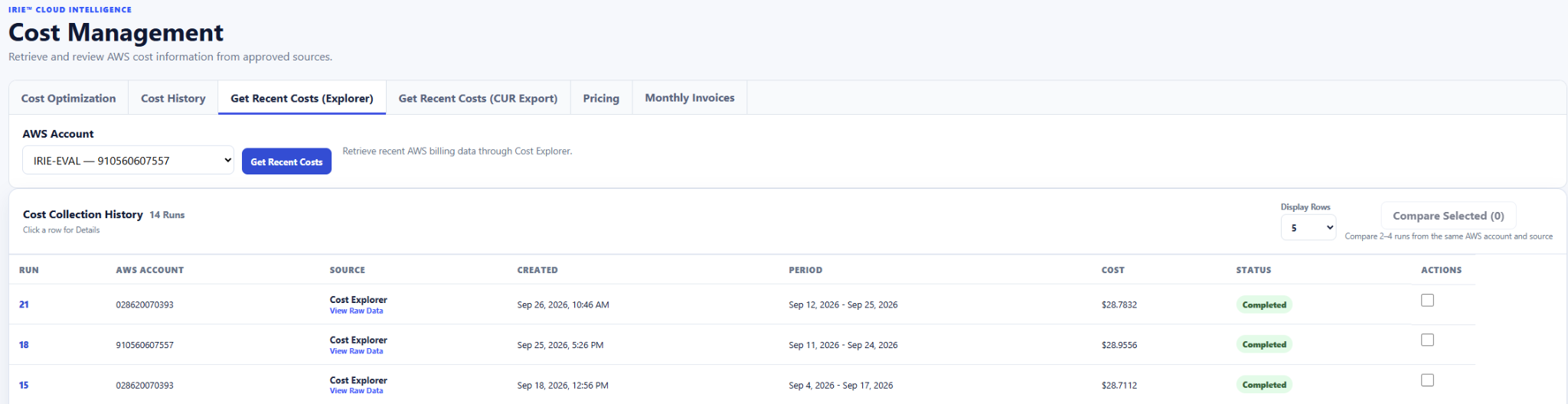 IRIE Cost Collection using Cost Explorer